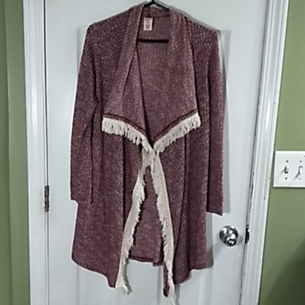 Burgundy/ivory cardigan w/tassels